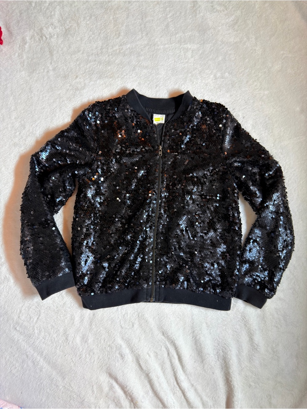 NWOT Crazy 8 black full sequin zip up jacket 7/8